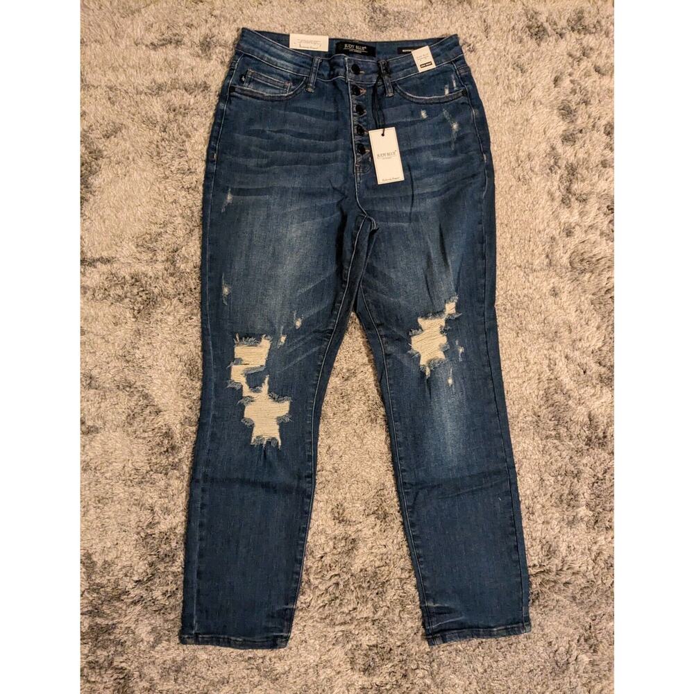 Judy Blue Jeans Womens 11/30 Boyfriend Fit Distressed High Rise Button Fly Denim